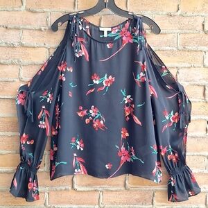 Joie Cut-Out Sleeves Silk Blouse Floral Print